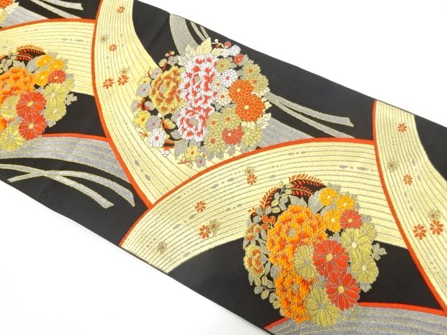 JAPANESE KIMONO / ANTIQUE FUKURO OBI / WOVEN FLOWER-CIRCLE PATTERN THE